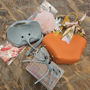 Grab Bag🧡🩵 Elephant Bag, Orange Twilly, Wallet, Braclet, Puff Keychain And